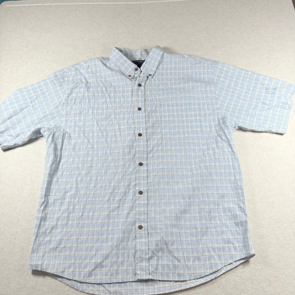 Walnut Creek Mens 2XL Plaid Button Down Shirt Blue White Cotton Short Sleeve